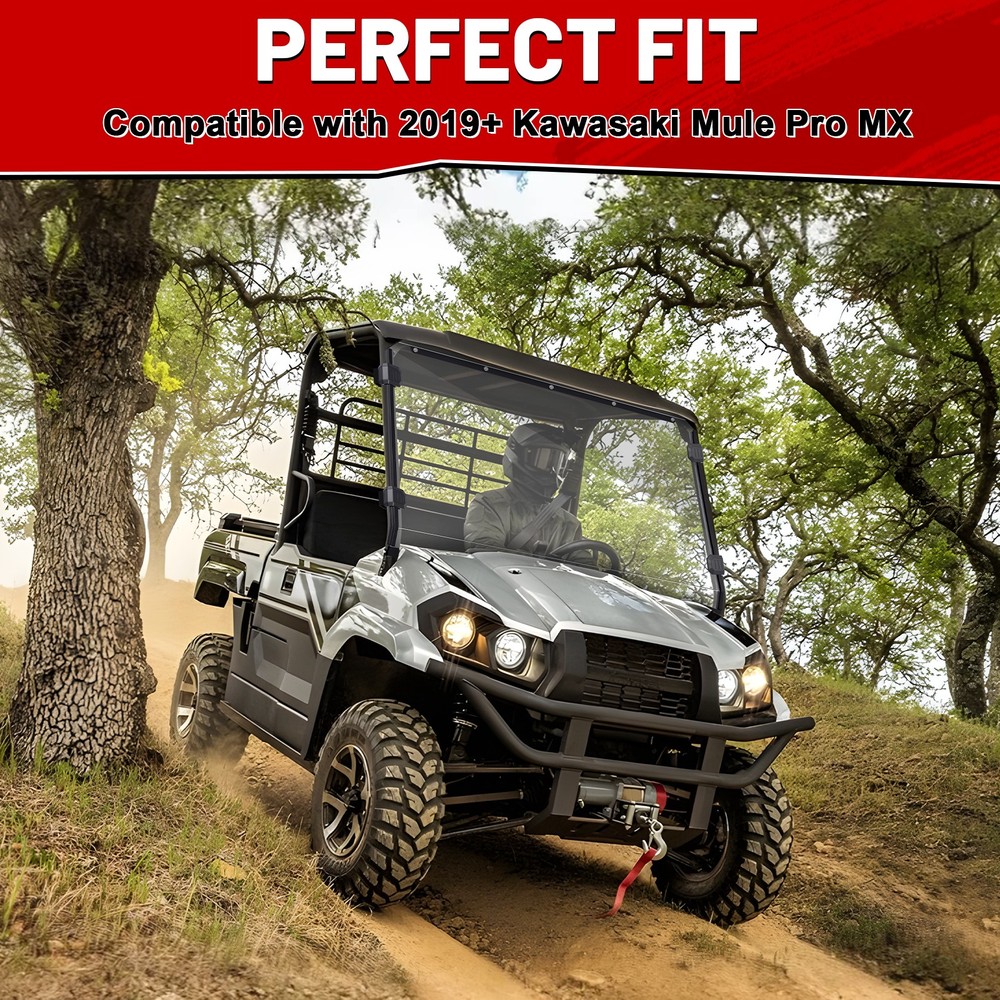 Front Windshield Scratch-Resistant Window for 2019-2026 Kawasaki Mule PRO-MX