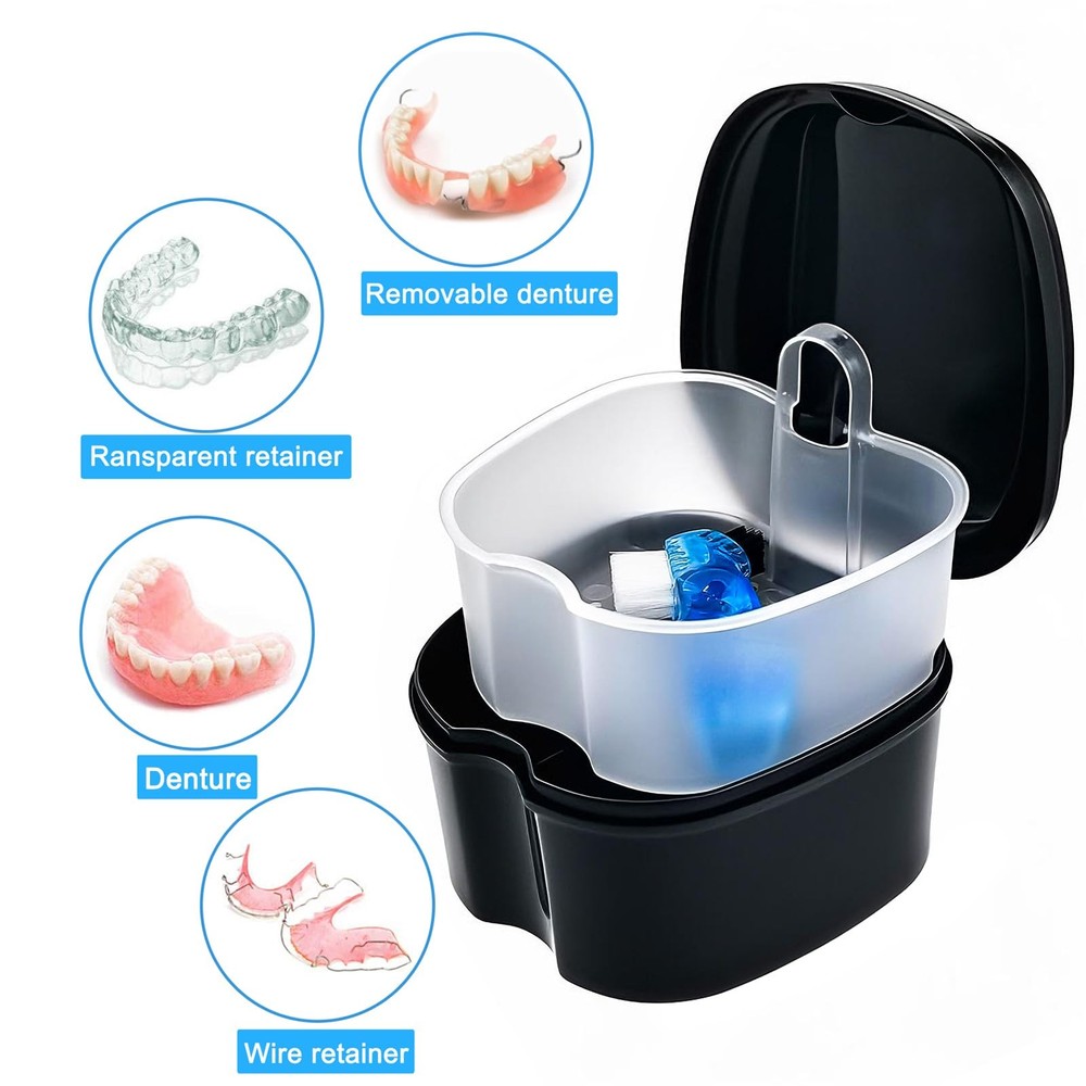 Black Denture Soaking Container Partial Case, Orthodontic
