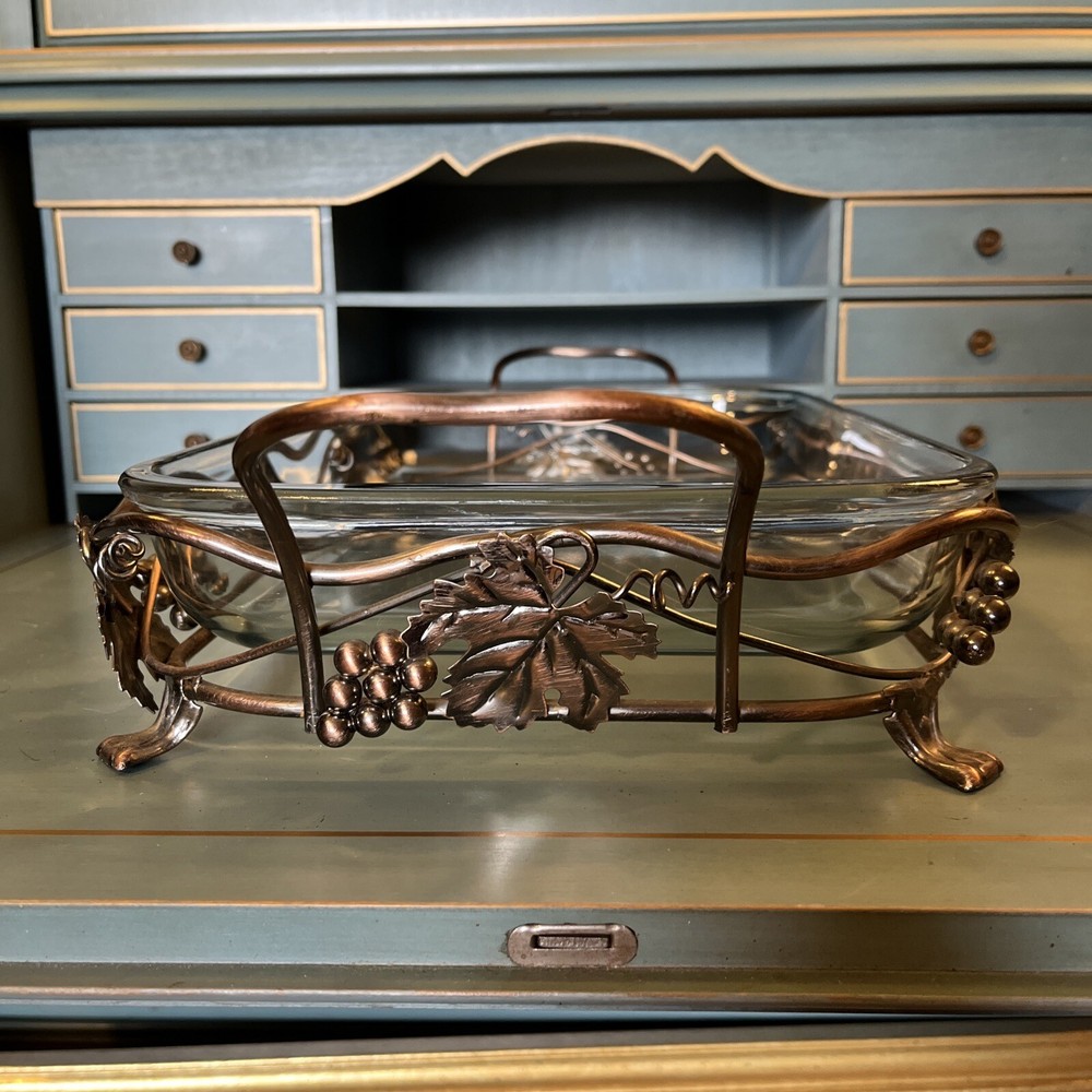 MARINEX Brazil, Glass & Copper Rectangular Buffet, Casserole Dish Serving Tray