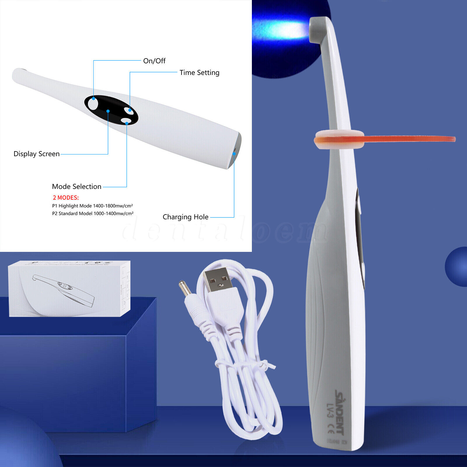 Dental Alto Voltaje LED Luz Curado Lampara 3S Curing Light Lamp Fit WOODPECKER