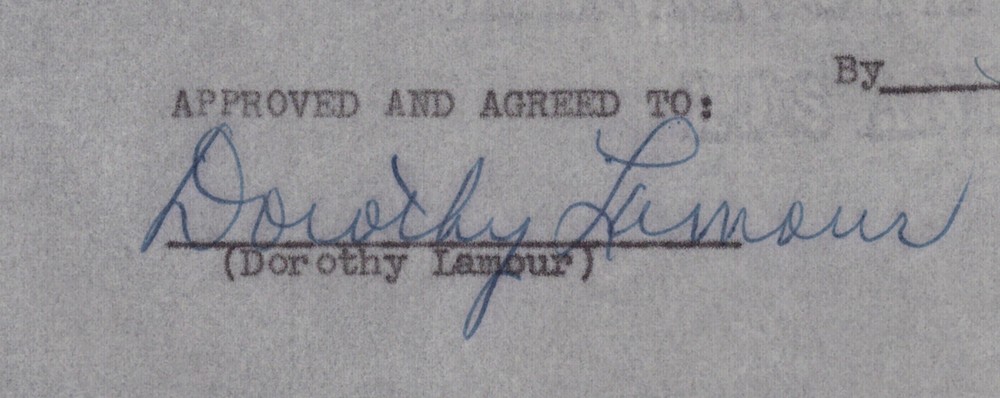 DOROTHY LAMOUR - DOCUMENT SIGNED 01/1947