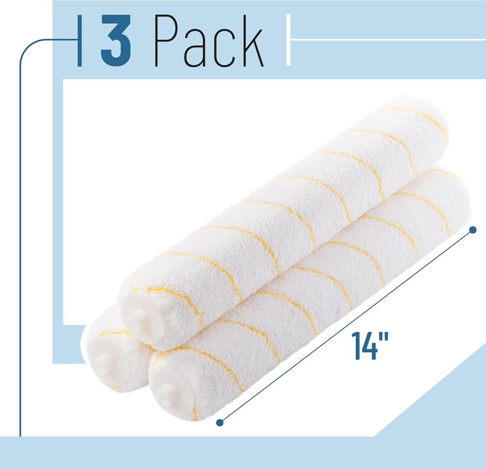 3 Pack 14 Inch Paint Roller Covers, 1/2" Nap Microfiber Paint Rollers Premium