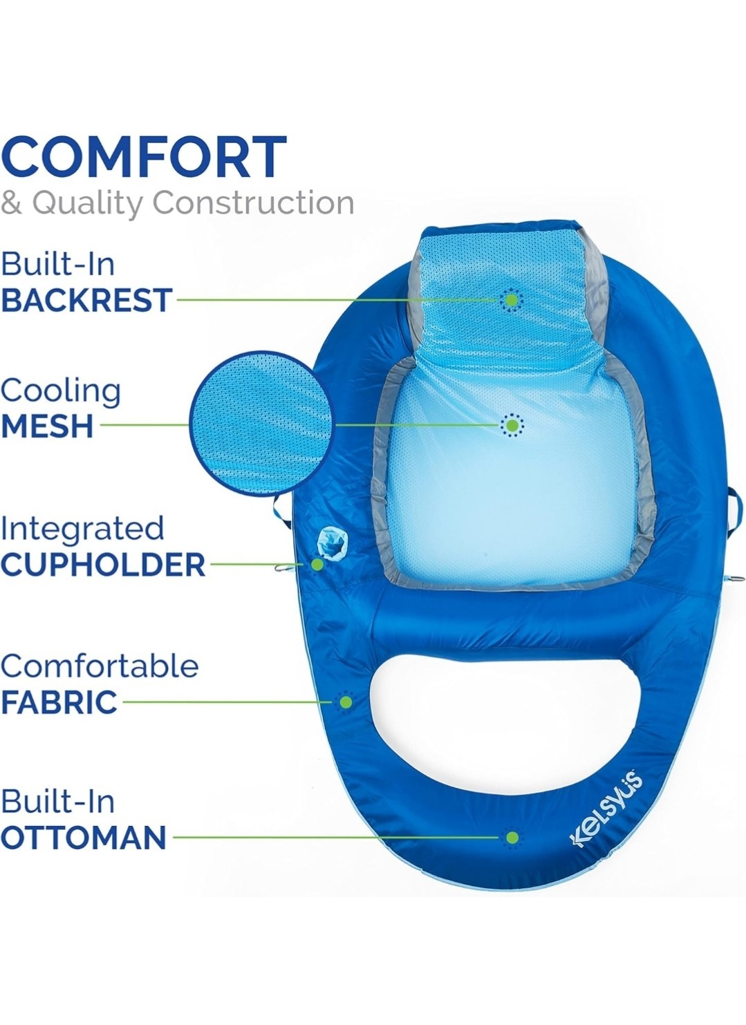 Kelsyus Floating Lounger Pool Float With Cup Holder Supports Up To 250LB New