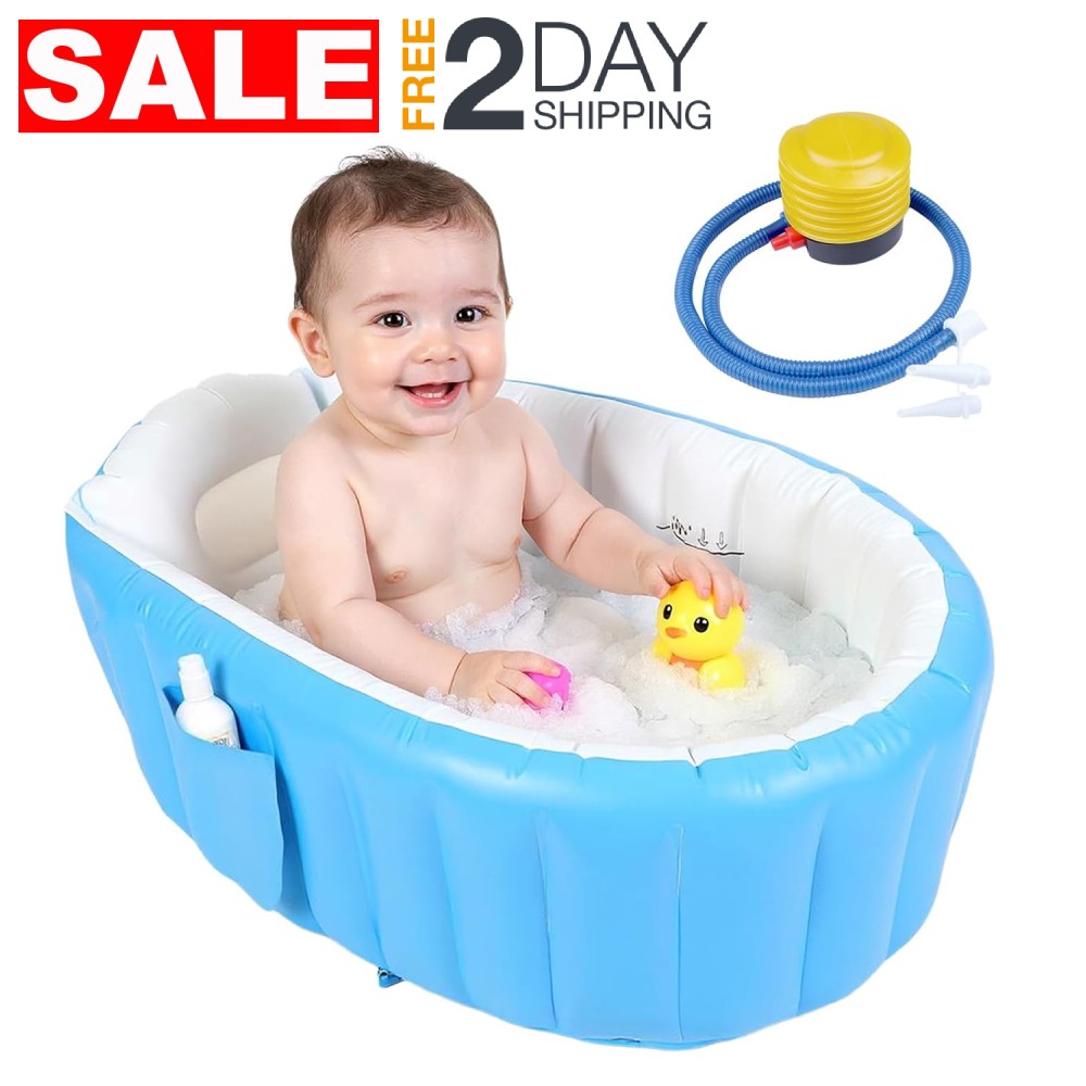 Bañera Inflable Azul Con Bomba De Aire Para Bebes Niño 6-12 Meses Recien Nacidos