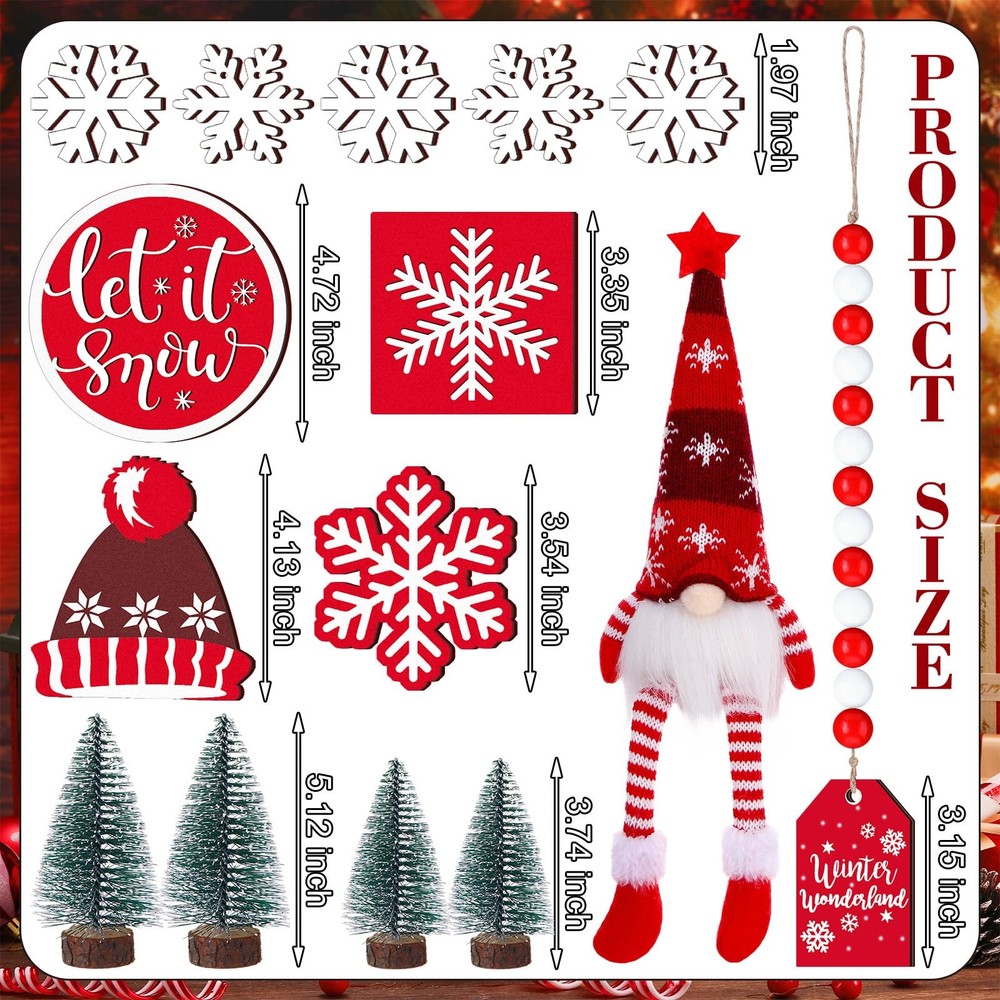 16 Pcs Winter Tiered Tray Decor Snowflake Rustic Gnome Plush Winter Tray Deco...