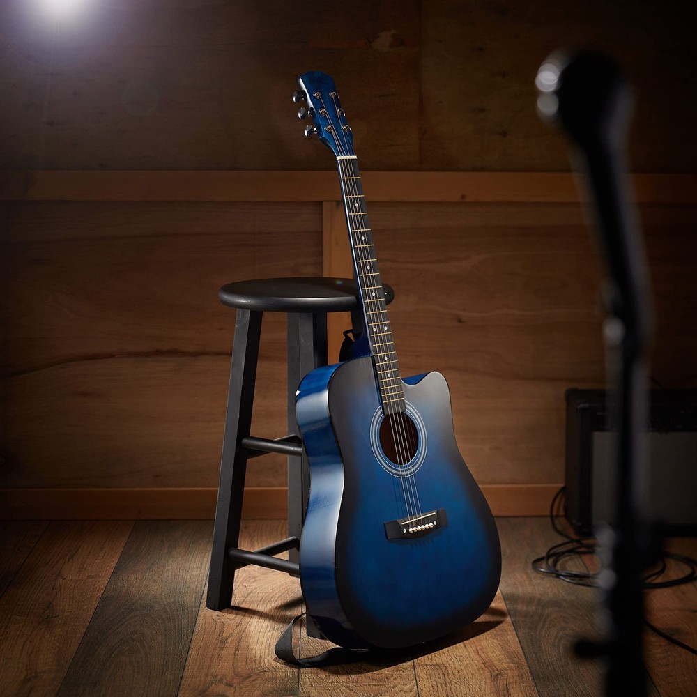 41-inch Beginner Cutaway Acoustic Guitar Package (Blue), Full Size Basic Star...