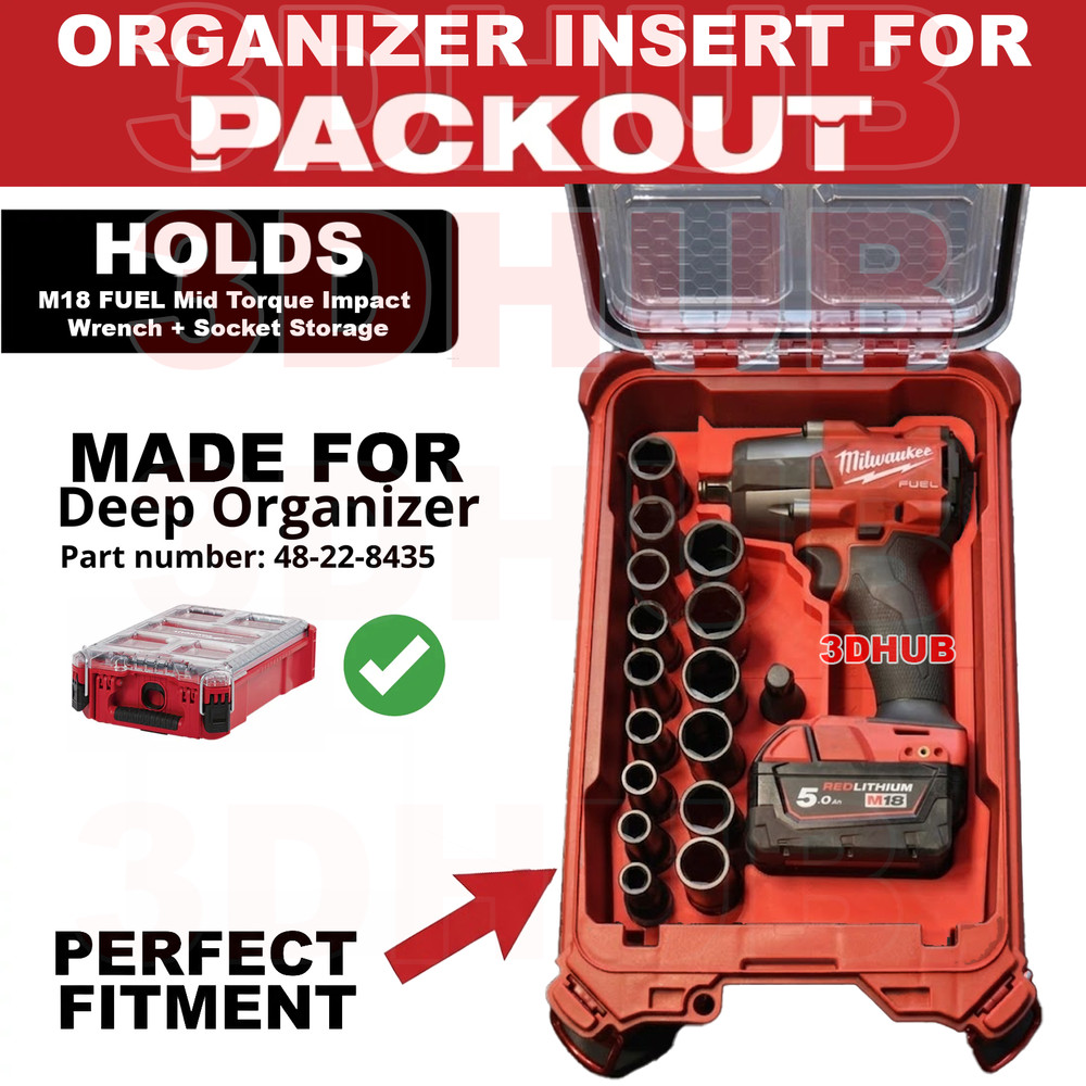 Milwaukee Packout Insert for M18 FUEL Mid Torque Impact Wrench + Socket Storage