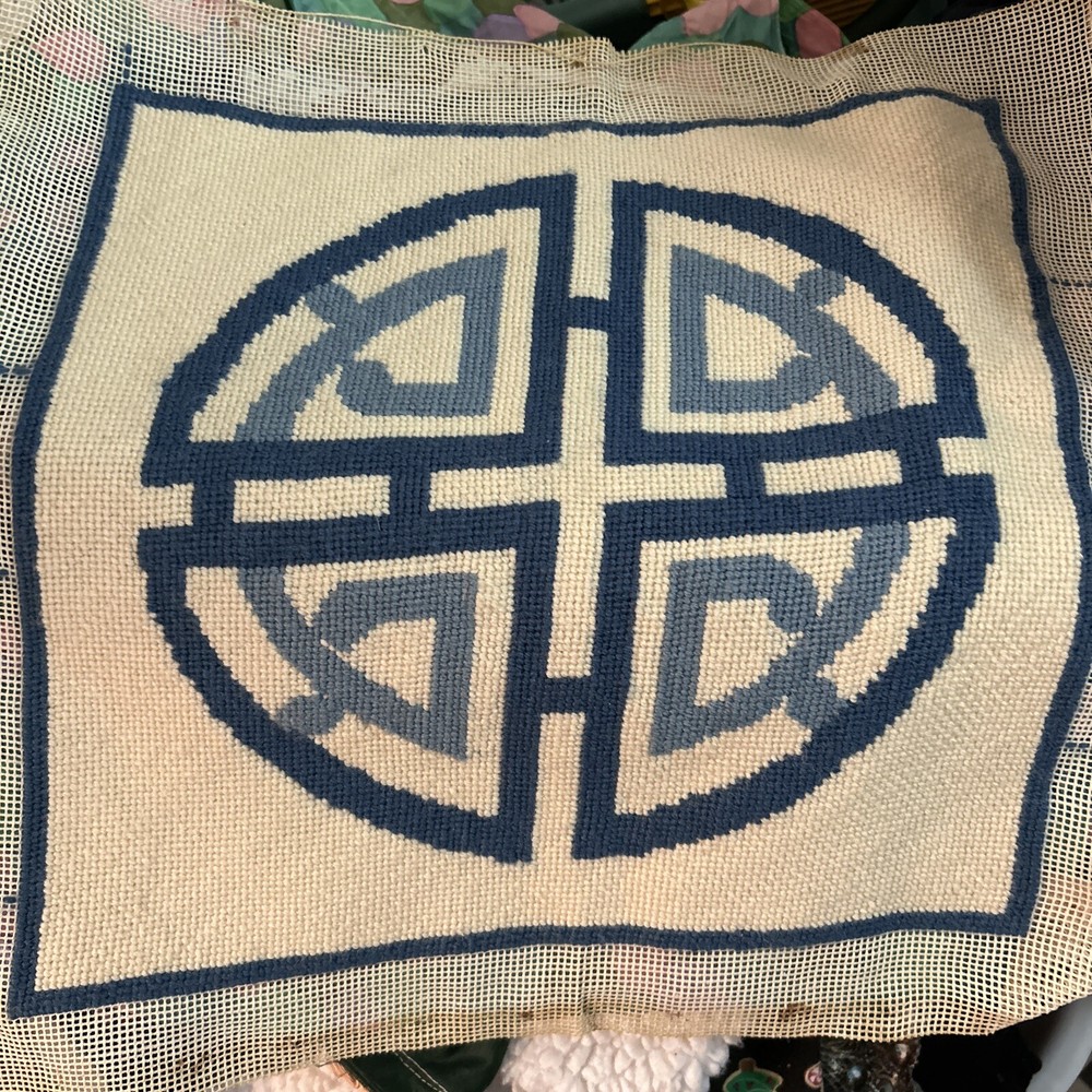 Four Blessing Symbol Needlepoint On Canvas Not Framed