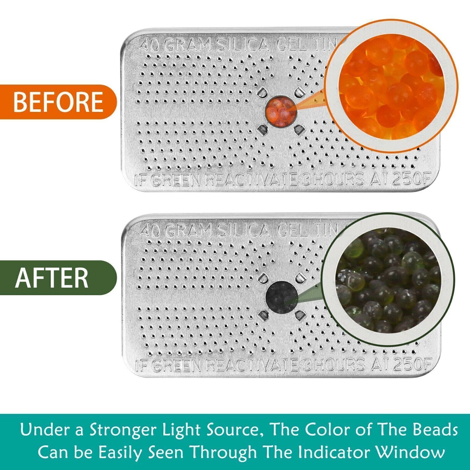 Reusable Silica Gel Desiccant Beads Dehumidifier Canister Safe 40 Gram 4 Packs