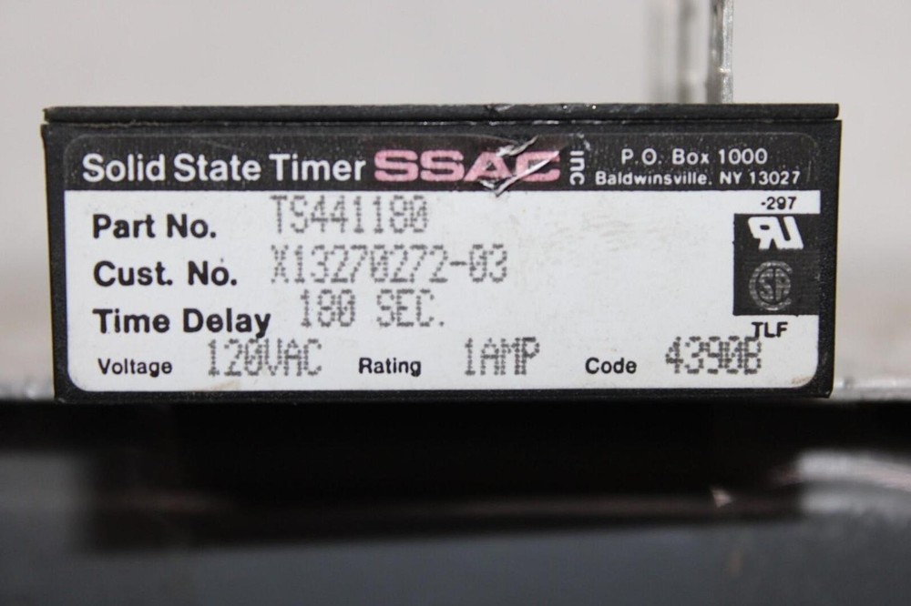 SSAC SOLID STATE TIMER TS441180 X13270272-03 1 AMP 120 VAC 180 SECOND DELAY
