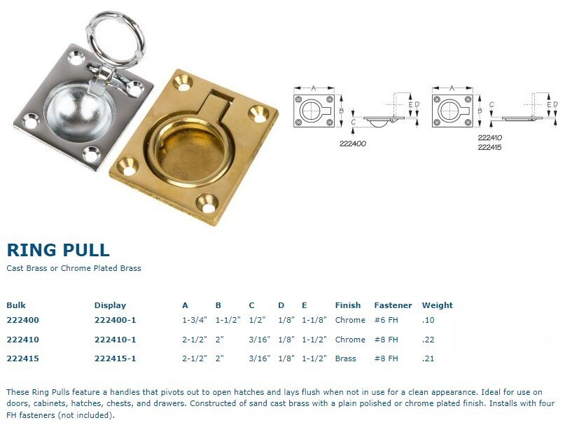 Sea-Dog 2-1/2" Ring Pull, Brass, 222415-1