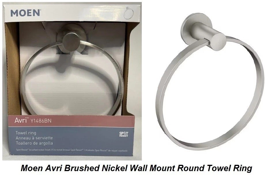 Moen Avri Brushed Nickel Round Towel Wall Mount Ring Y1486BN NEW