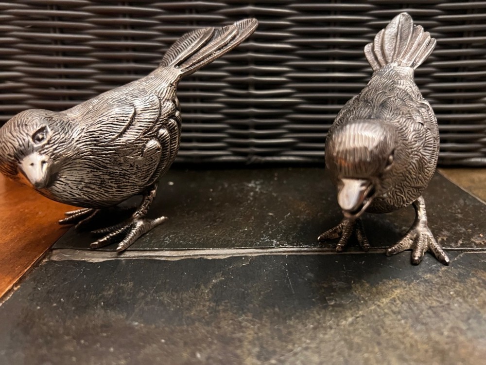 VTG E.P.N.S. Lacquered Silver-Plated Songbirds Set of 2 Figurines Collectibles
