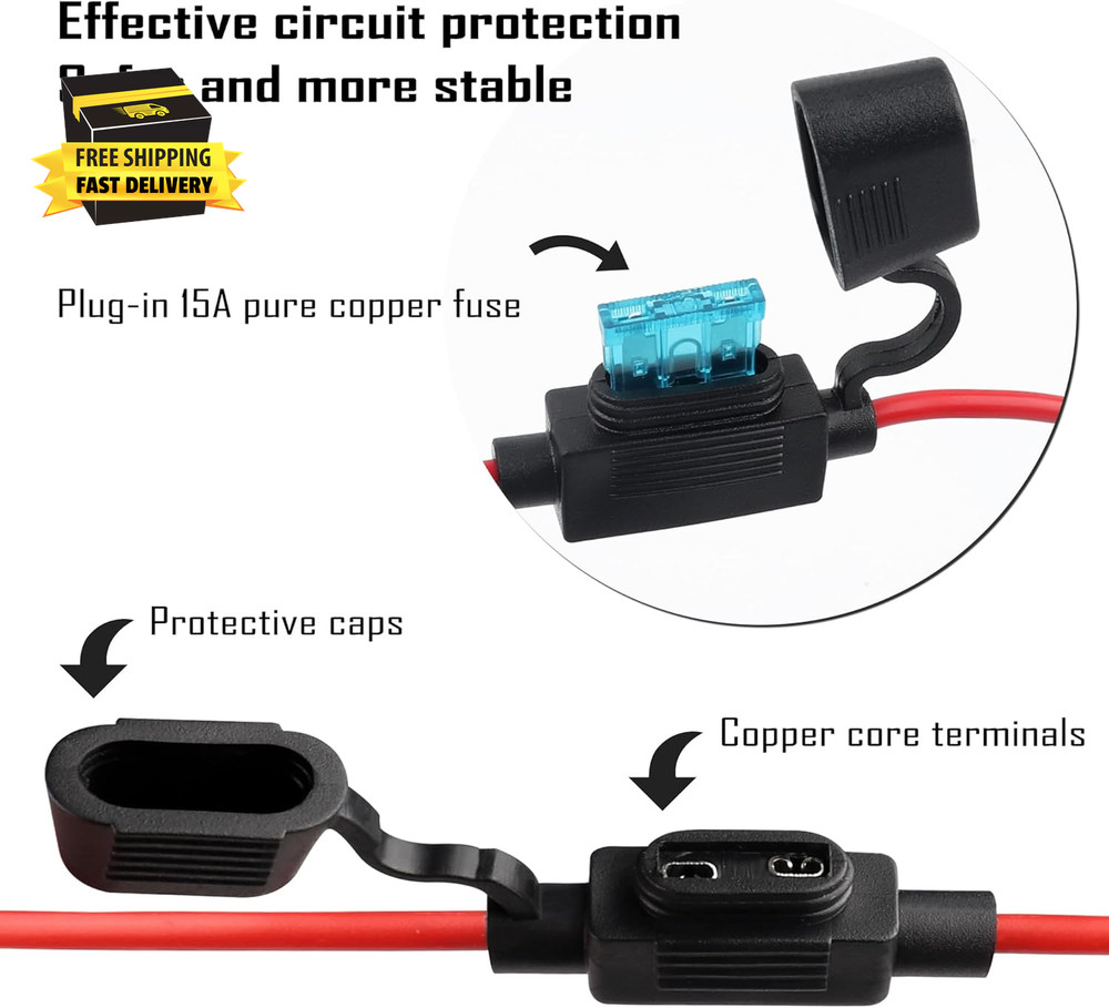 12V Cigarette Lighter Socket Replacement with 3Ft Extension Cord & Battery Allig