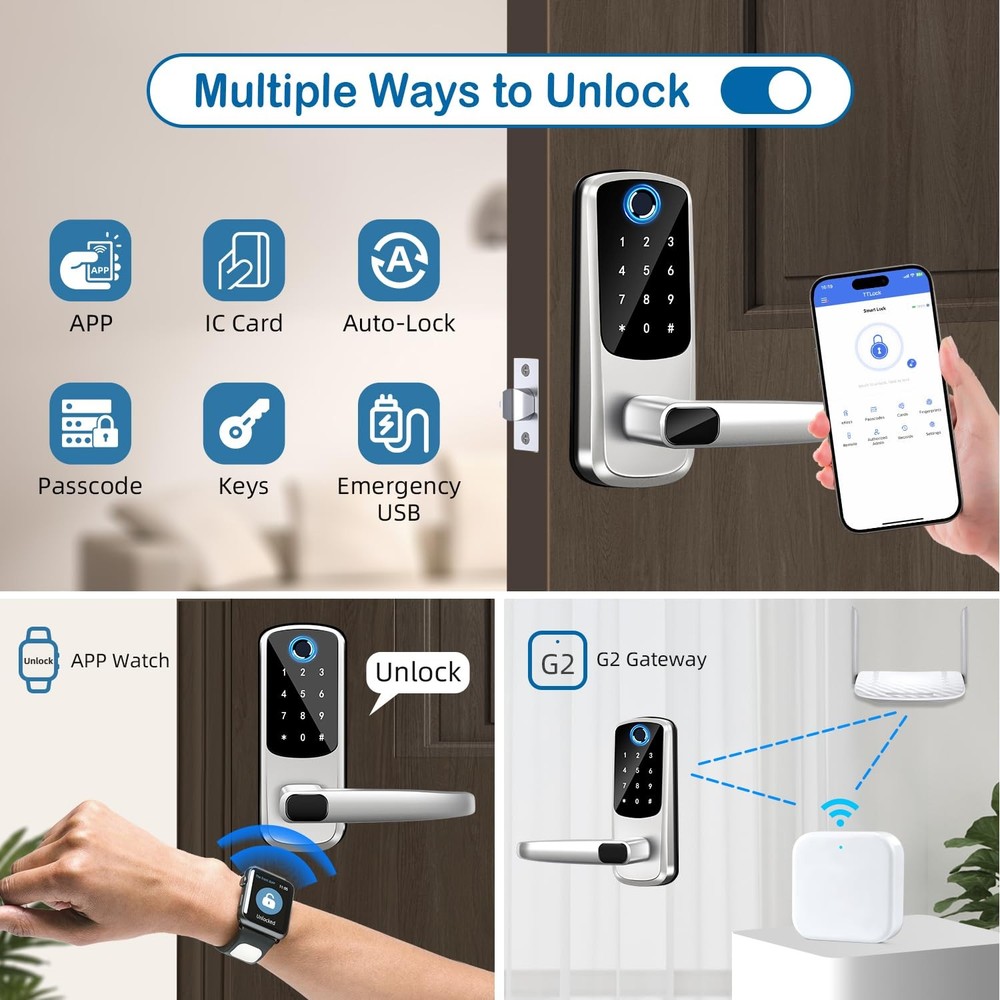 Lock with Handle & Fingerprint – Keyless Entry Deadbolt for Front Door, Bedro...