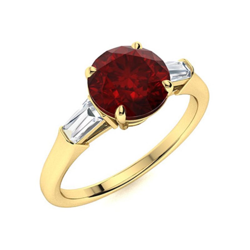Garnet Gemstone Three-Stone Engagement Ring 925 Sterling Silver