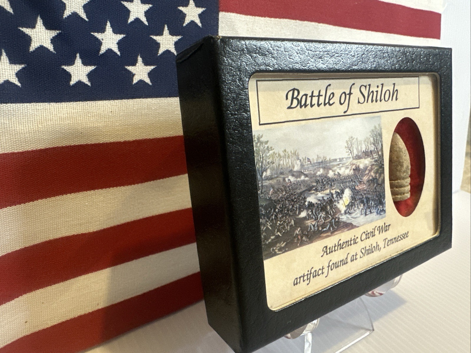 Civil War Bullet from The Battle of Shiloh, Tennessee with Display Case and COA