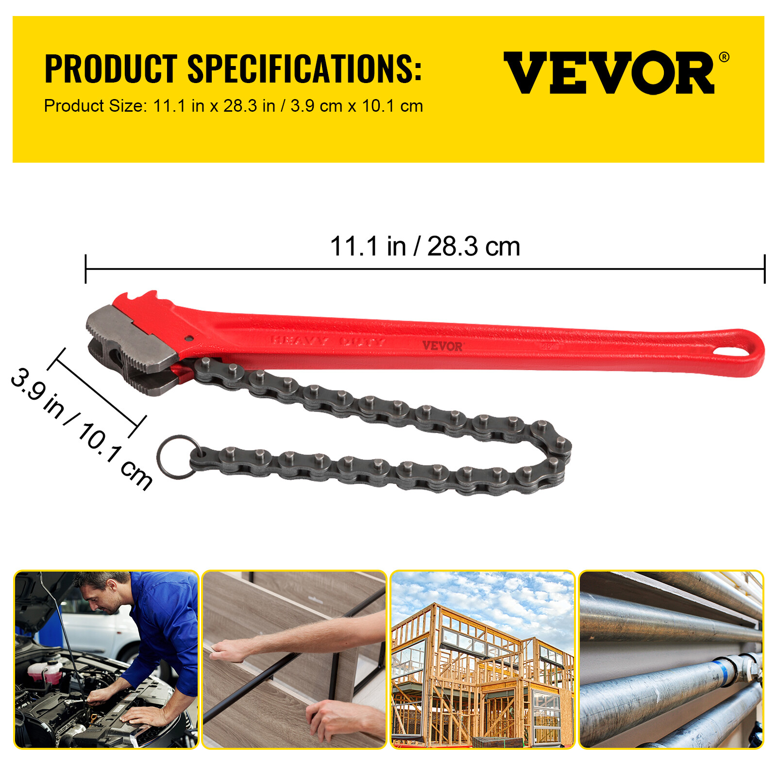 VEVOR 36" Pipe Chain Wrench Steel Ratcheting Wrench 30" Chain 7.5" Capacity