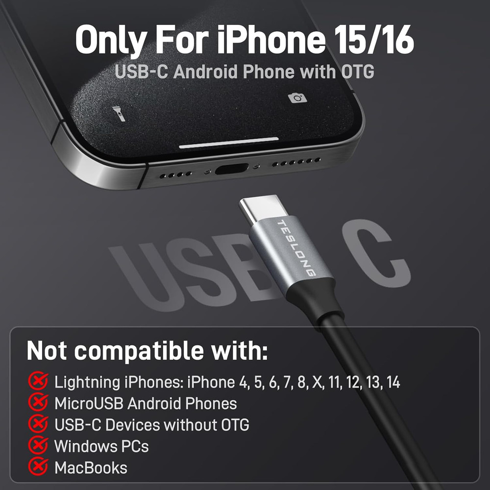 Teslong 50FT USB-C Borescope Camera with Light, Only Compatible with iPhone 15/1