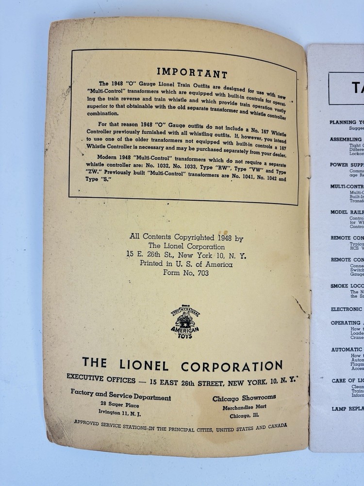 Original Lionel 1948 INSTRUCTIONS FOR ASSEMBLING & OPERATING LIONEL TRAINS Book