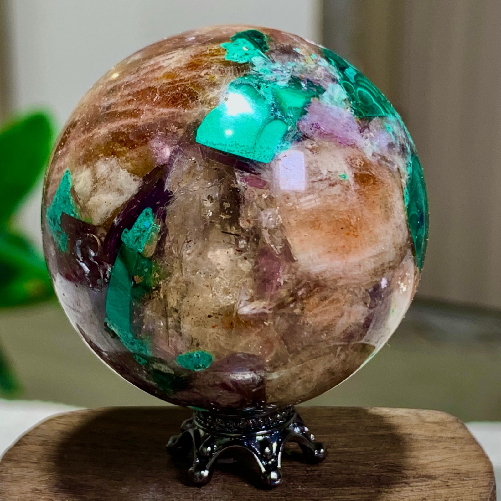 102G Newly discovered rare malachite purple mica symbiotic sphere restoration