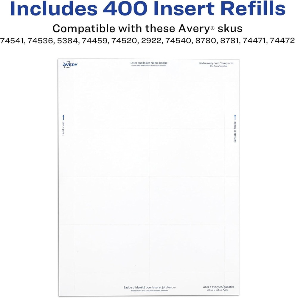 Avery 5392 Name Badge Inserts, 3” x 4”, White, 300 Printable Name Tag Inserts US