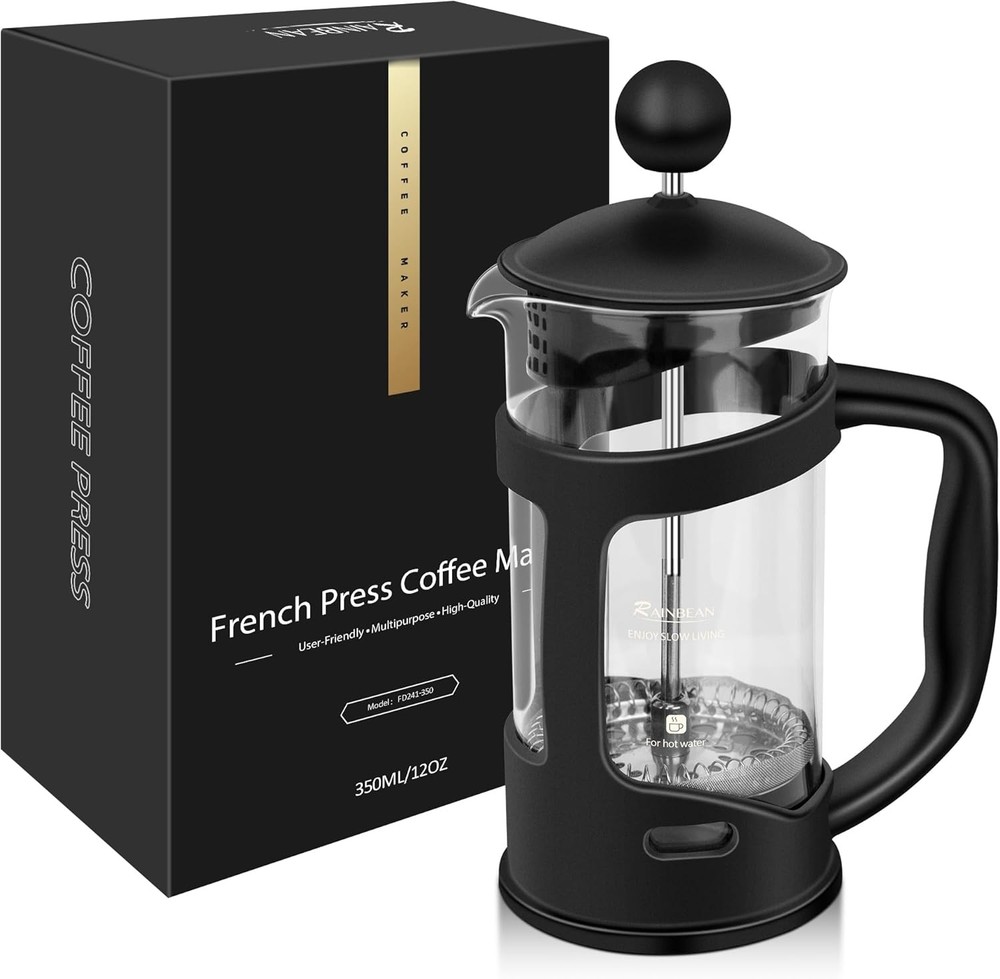RAINBEAN Mini French Press Coffee Maker, 1 Cup, 12oz, Maximum Flavor Brewer