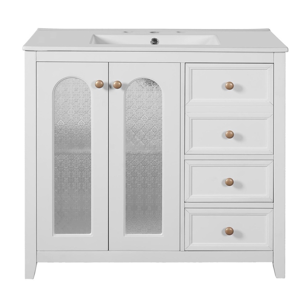Stylish 36-Inch Bathroom Vanity with Sturdy MDF, Soft-Close Mechanism, Patterned