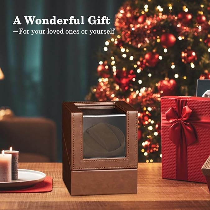Automatic Rotation Single Watch Winder Box Leather Storage Display Case Gift