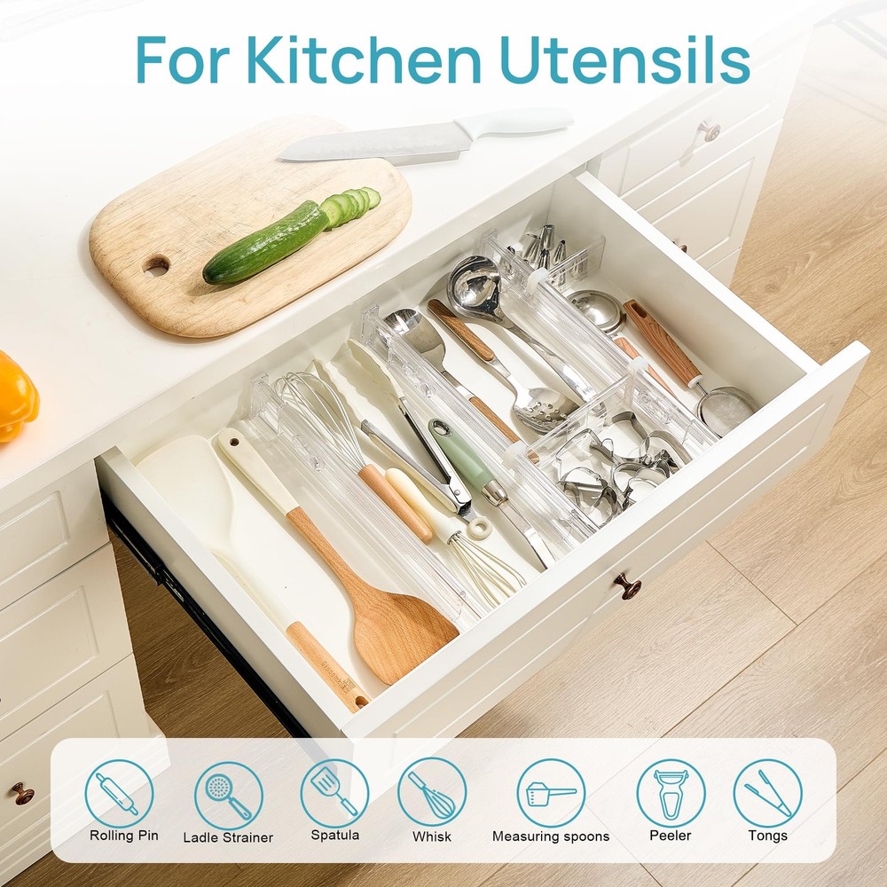 2.36” Drawer Dividers with Expandable Inserts, 12.8"-22.3" Adjustable Kitchen...