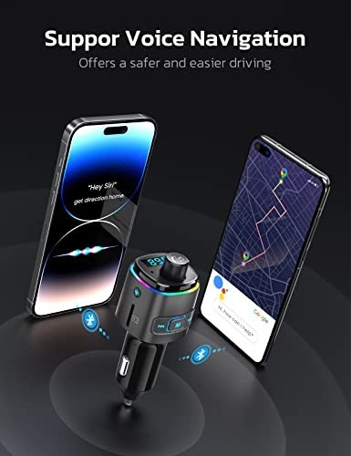 Bluetooth FM Transmitter Car Adapter, QC3.0 Fast Charge, Wireless Radio Kit, 7 C