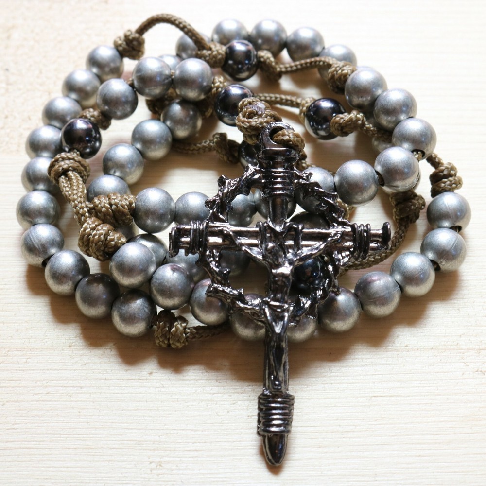 Rosary Brown Paracord Silver Steel Rope Cord Wearable Rosario Catholic Mercy