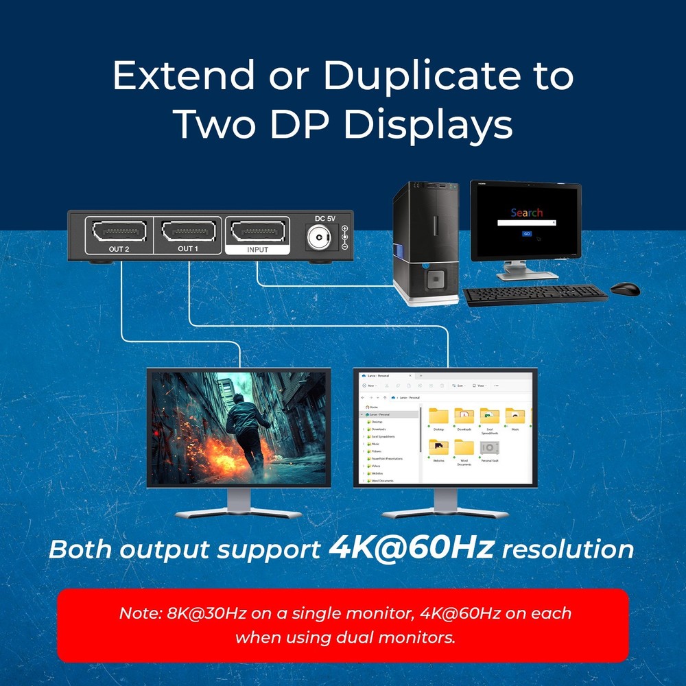 OREI 8K 1x2 DisplayPort Splitter (DP-102)