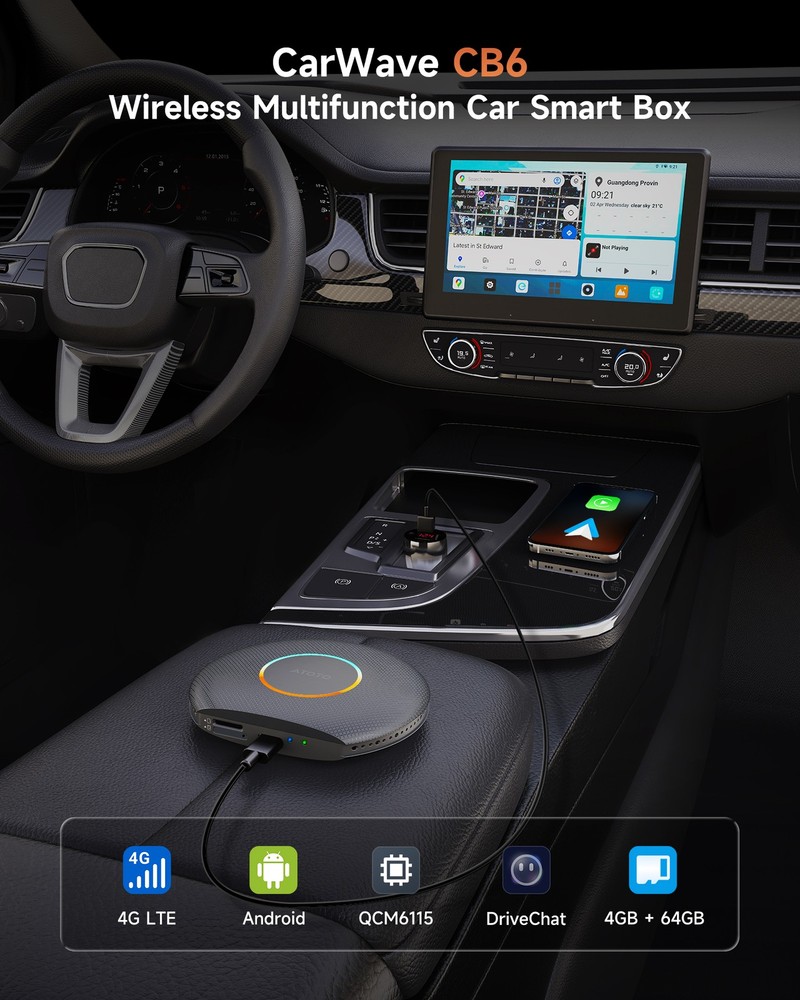 ATOTO Android AI Box Wireless CarPlay& Android Auto Adapter Plug & Play 4G LTE