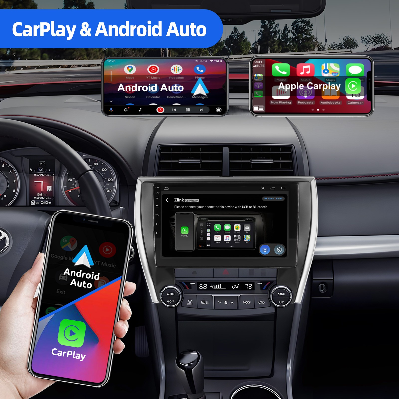 Android 15 Carplay For 2015-2017 Toyota Camry Car Stereo Radio GPS Navi BT WIFI