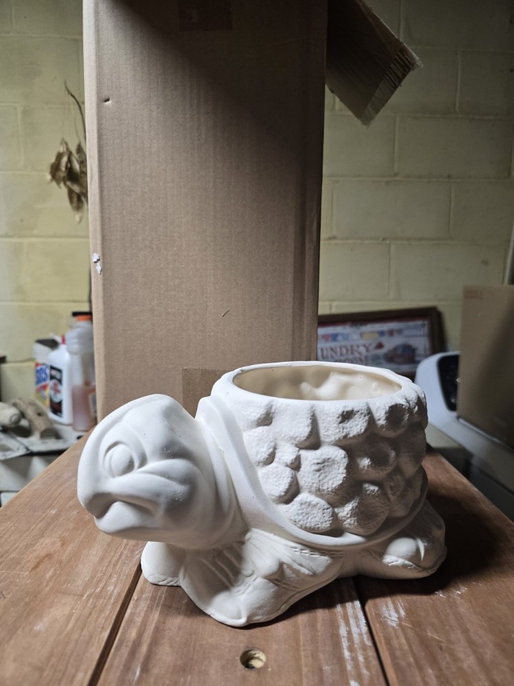 10" Turtle Planter in Sneakers Ceramic Bisque Ready To Paint