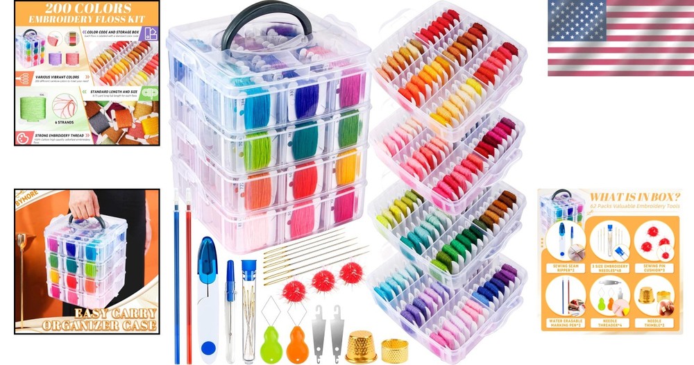 200 Colors Cross Stitch Sewing Thread Set with Tools