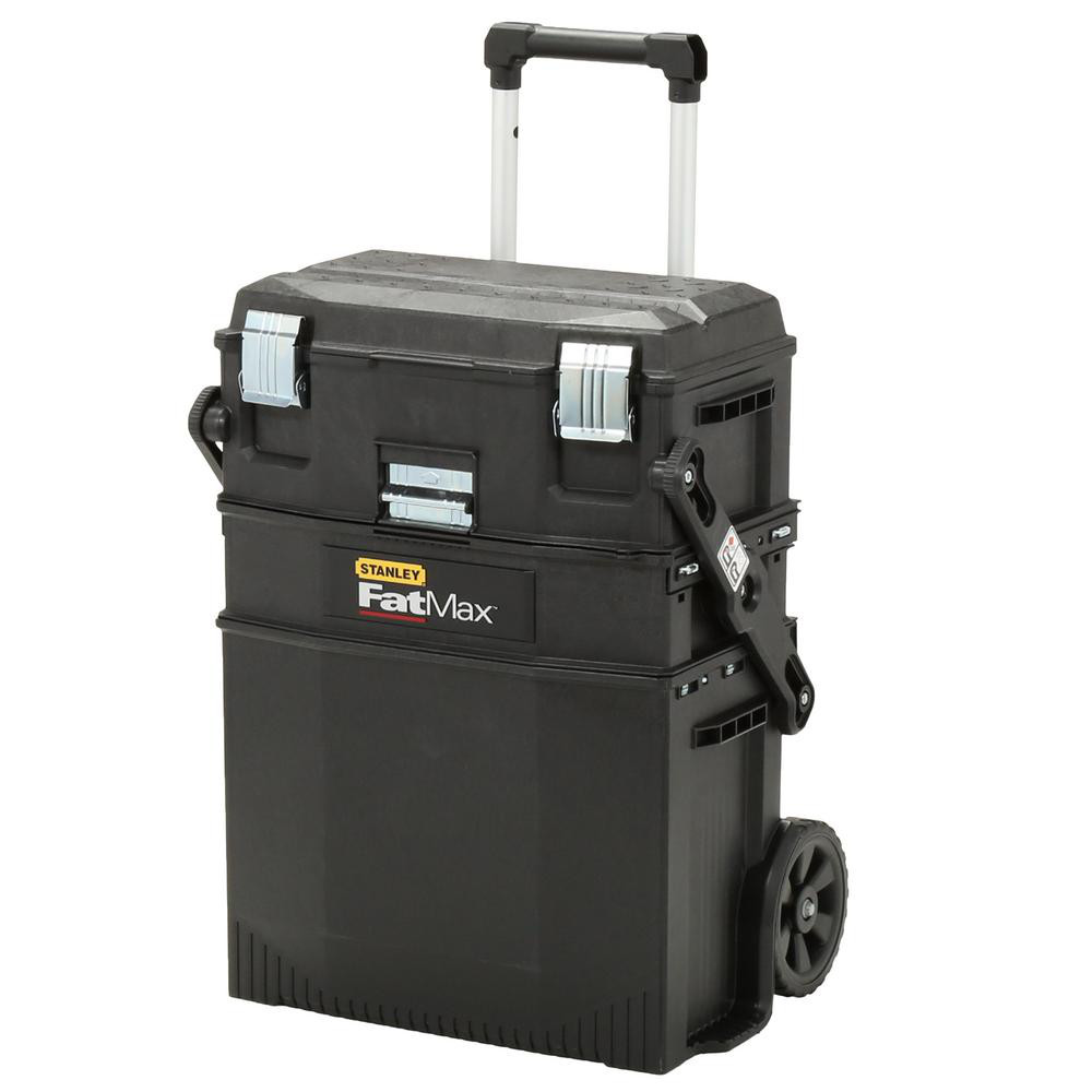 22in Mobile Tool Box 4in1 Cantilever Storage Compartment Wheels Rolling Black