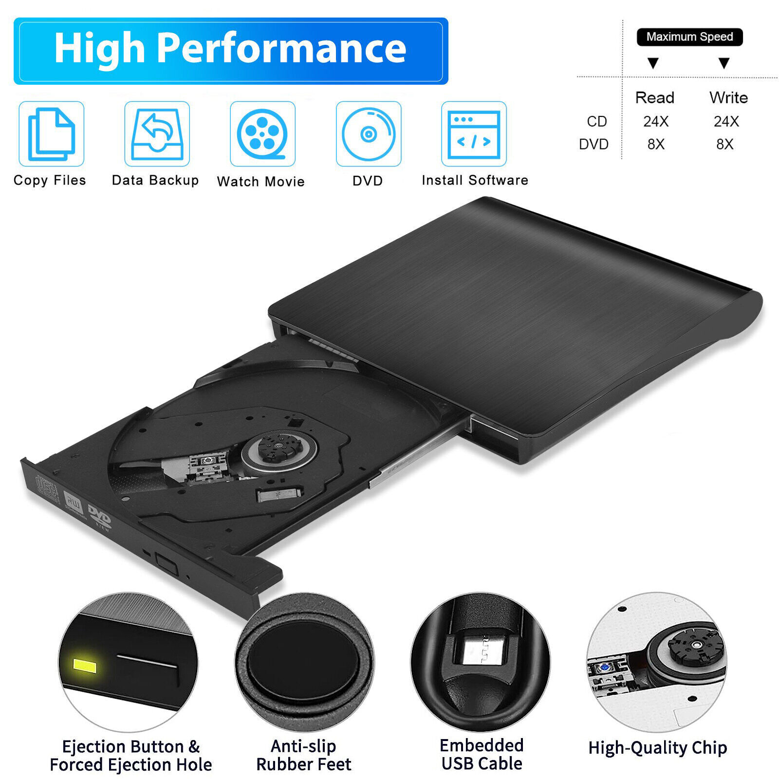 External DVD Drive USB 3.0 CD Optical Burner Writer Recorder Portable