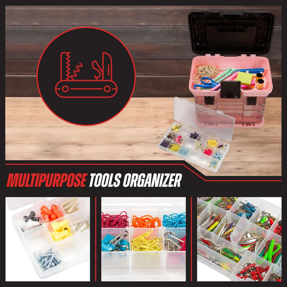 Pink Tool Box Organizer with Removable Compartments – Portable Storage Case for