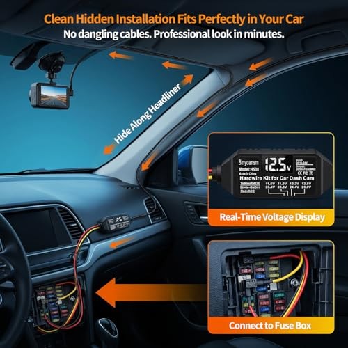 Dash Cam Hardwire Kit USB C with LED Voltage Display,4-Level Adjustable Low