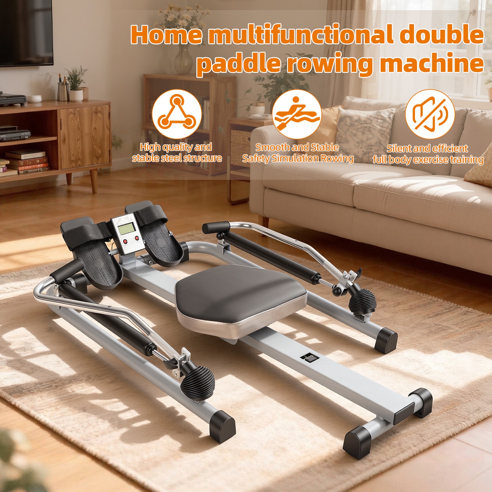 Fitness Home Gym Rowing Machine Rower w/Adjustable Double Hydraulic Resistance