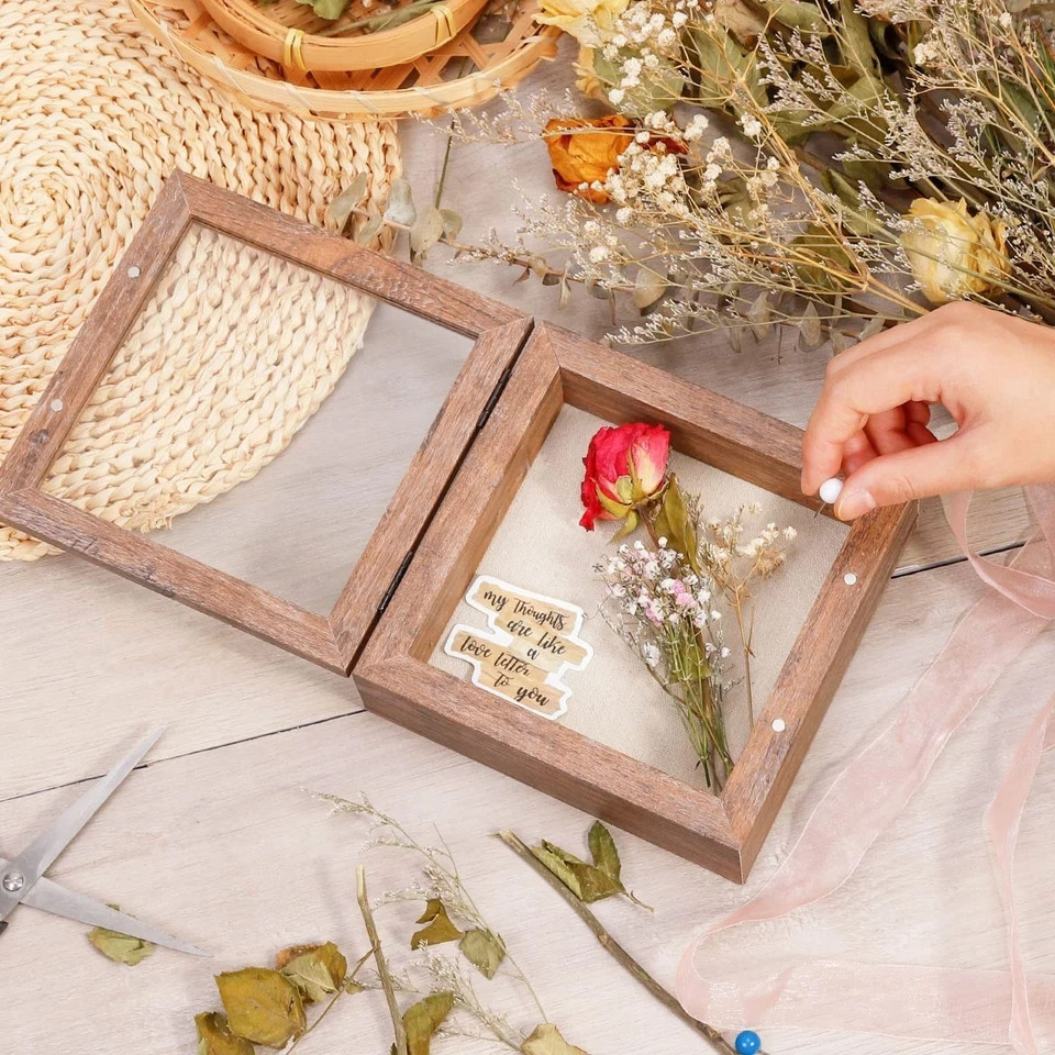 5x5 Small Shadow Box Frame with Linen Back - Sturdy Rustic Memory Display Cas...