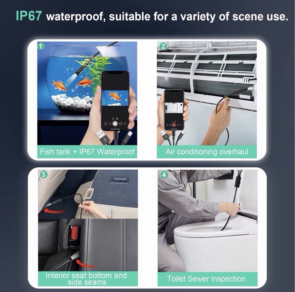 Endoscope Camera with Light for iPhone and Android, 16.5ft Semi-Rigid Snake