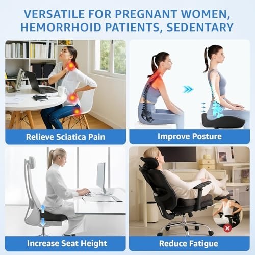 Extra Large Ergonomic Memory Foam Seat Cushion - 19"x17" for Tailbone & Sciatica