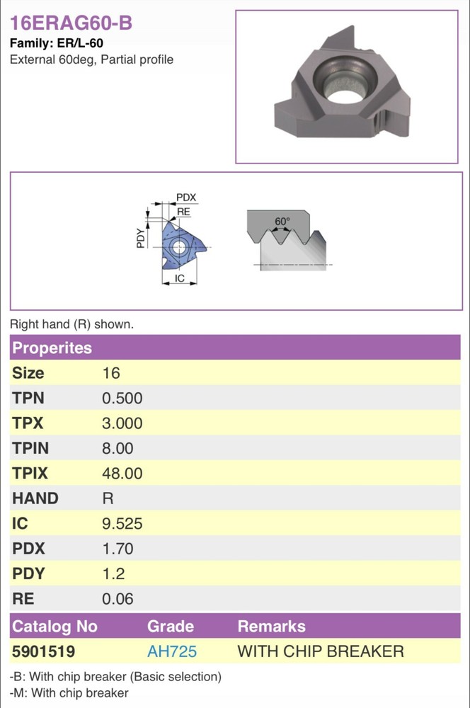 Thread Cutting External Holder 10mm center height includes 60* INSERT