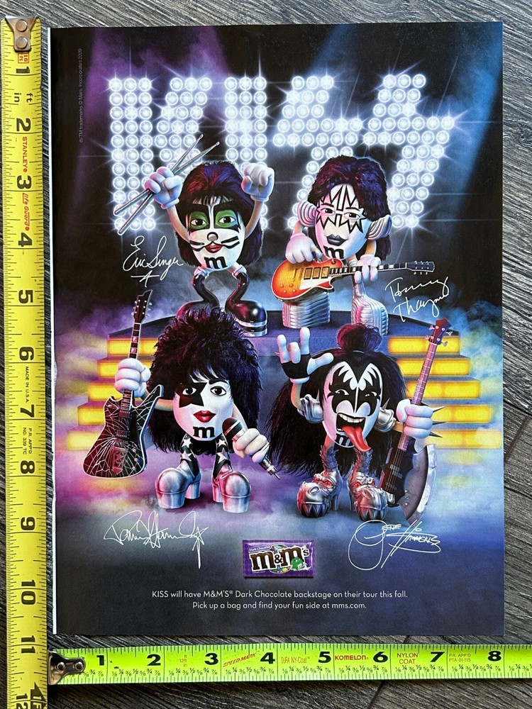 KISS Ad Advert M&M's Candy 2008 Kiss Memorabilia Gene Simmons Paul Eric 8x11 B