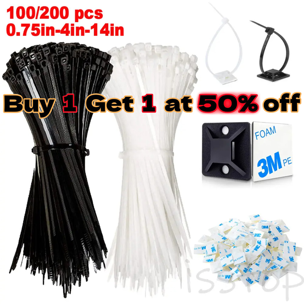 Self-locking Plastic Nylon Cable Zip Ties Mounts Wire Fasteners Cable Clips US