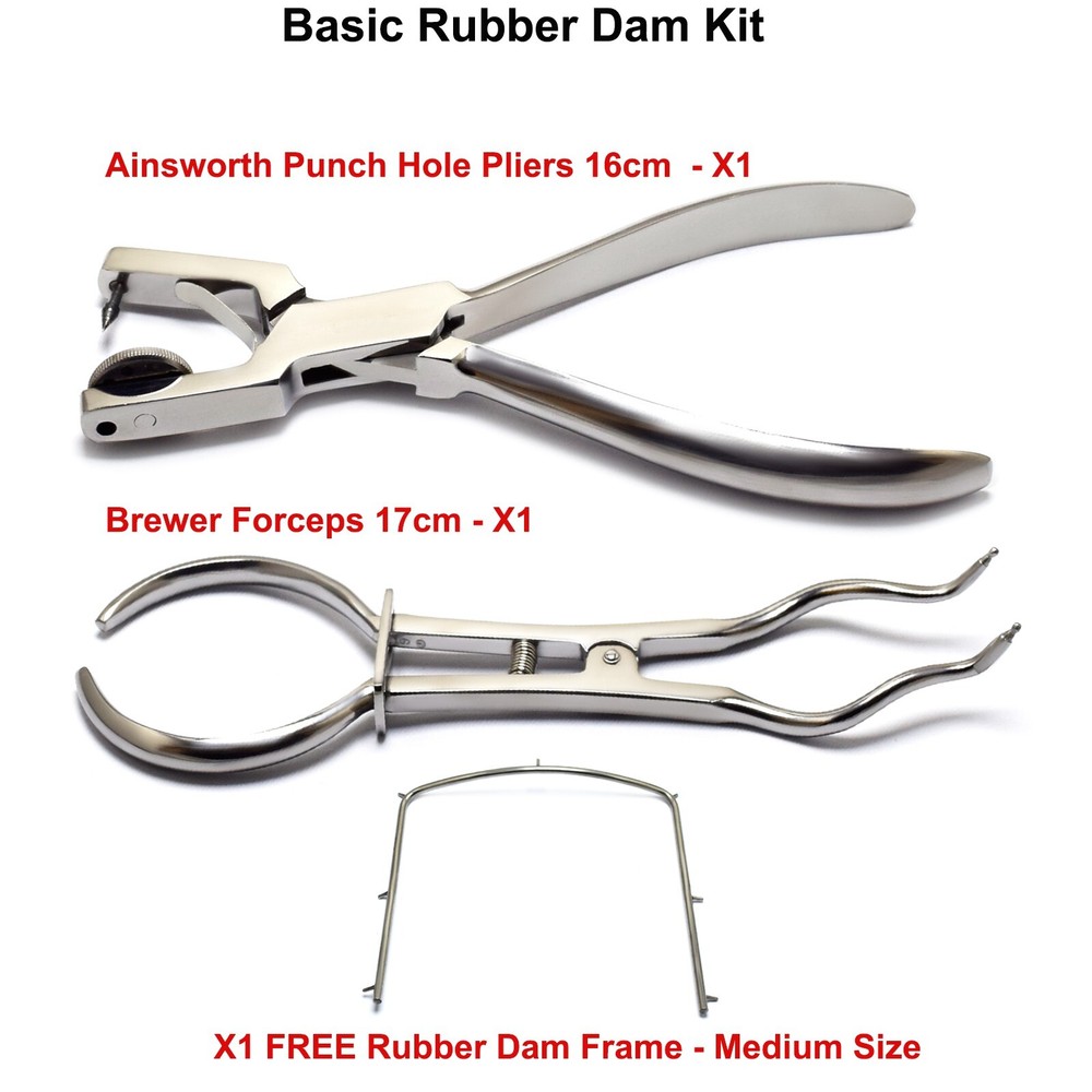Basic Rubber Dam Kit Endodontic Instruments Punch Pliers Brewer Forceps Frame