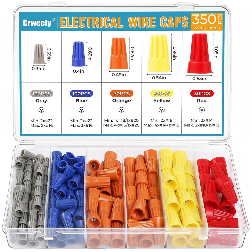 350 Pcs Electrical Wire Connectors Kit, Wire Connector Nuts Assorted, Small W...